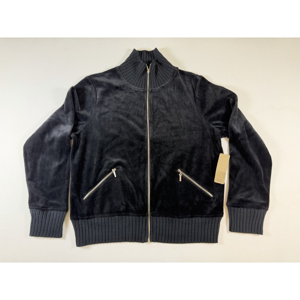 i. e. Relaxed Women's Velvet Bomber Jacket Sz M Black Retro Zip Up Mock Neck NWT